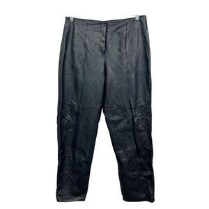 Venezia Womens Black Leather Pants Tapered Leg Flat Front Lined Zip Size 14*